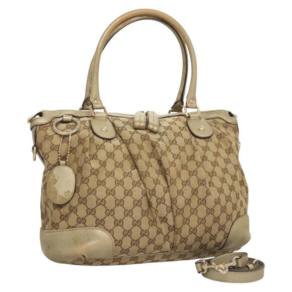 GUCCI GG Canvas Hand Bag Beige Gold - Picture 1 of 16